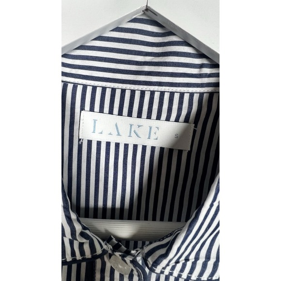 LAKE Pajamas Small Blue Striped Cotton Poplin Button Up Long Sleeve Pajama Top - Picture 5 of 8